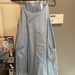 Light Blue Sleeveless Dress with Pockets